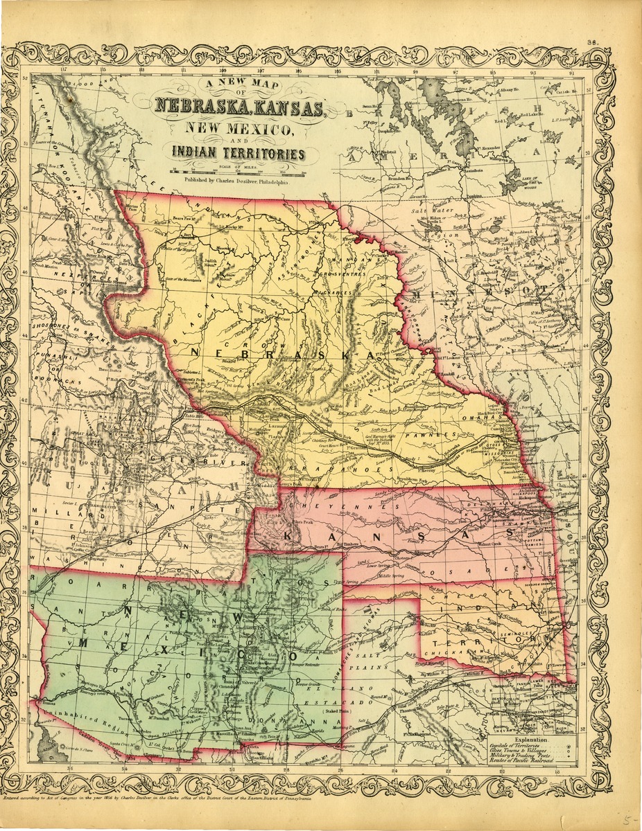 A new map of Nebraska, Kansas, New Mexico, and Indian Territories. Published by Charles Desilver, Philadelphia