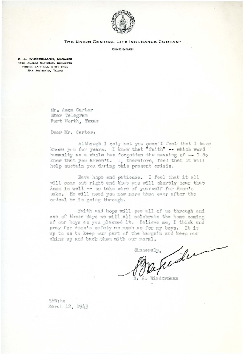 Letter re: Amon Carter, Jr.