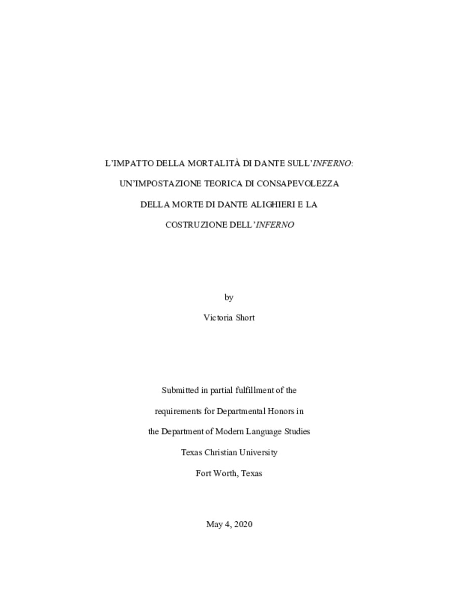 L'impatto di mortalità di Dante sull'Inferno: Un'impostazione teorica di  consapevolezza della morte di Dante Alighieri e sua costruzione dell'Inferno