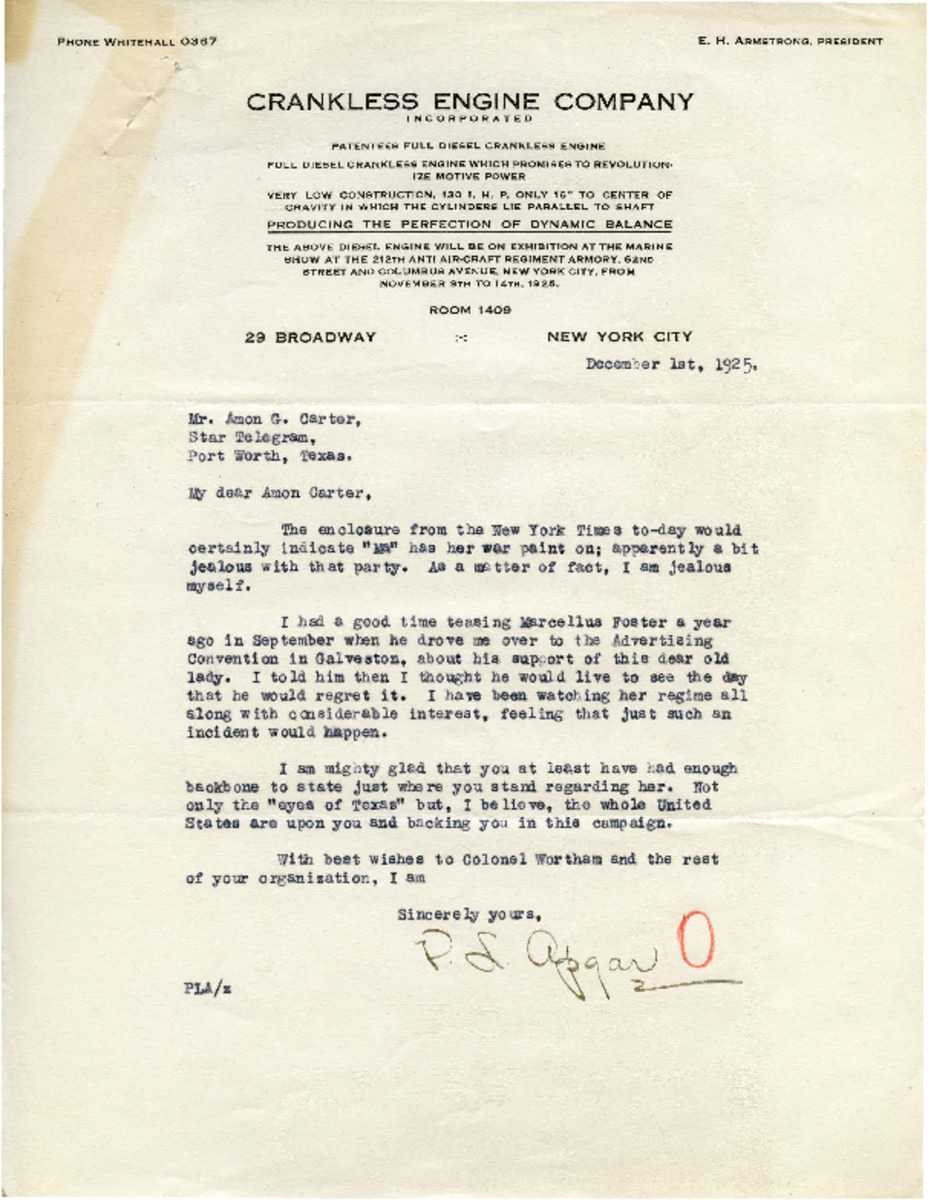 Letter re: Ma and Pa Ferguson